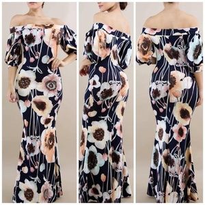 FLORAL PRINTED OFF SHOULDER Mermaid Dress
